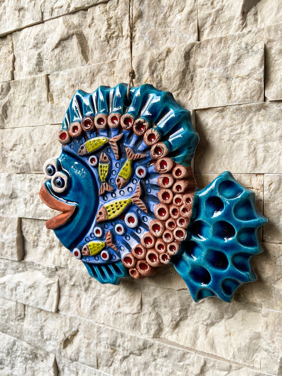 Ceramic Fish Wall Decorcoastal Blue Fish Wall Decor Outdoor Etsy