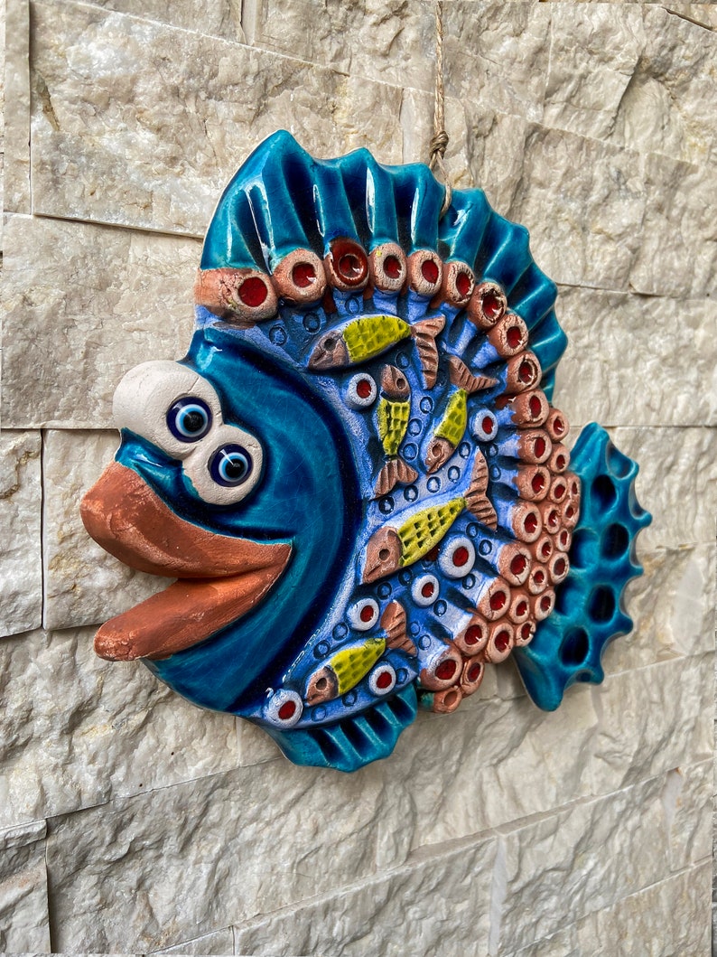 Ceramic Fish Wall Decorcoastal Blue Fish Wall Decor Outdoor Etsy