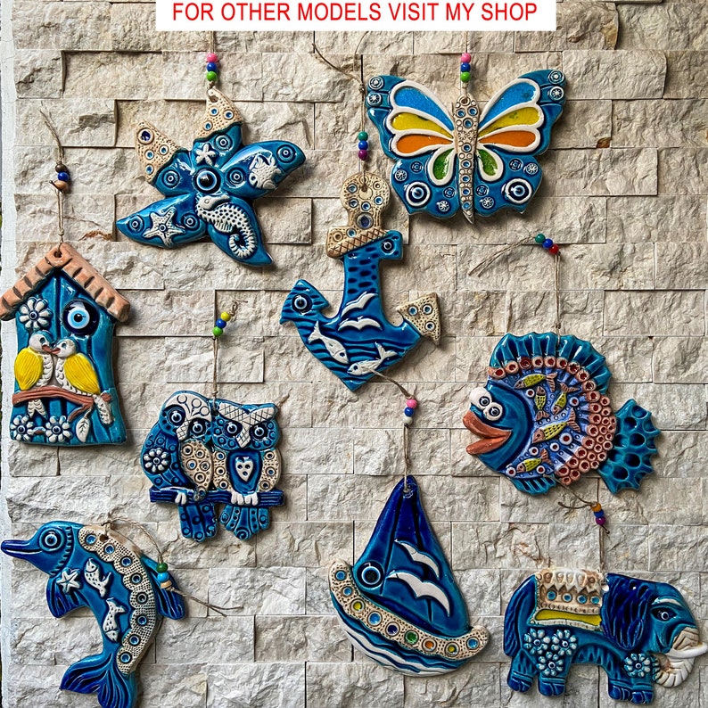 Ceramic Fish Wall Decorcoastal Blue Fish Wall Decor Outdoor Etsy