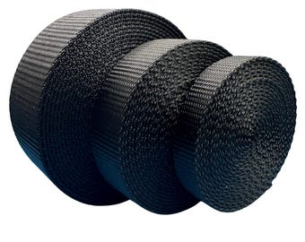 Heavyweight Nylon Webbing | Black | Multiple Widths & Roll Sizes
