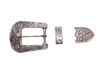 1" Wide Western  Fashion Steerhead Stamped Buckle Set