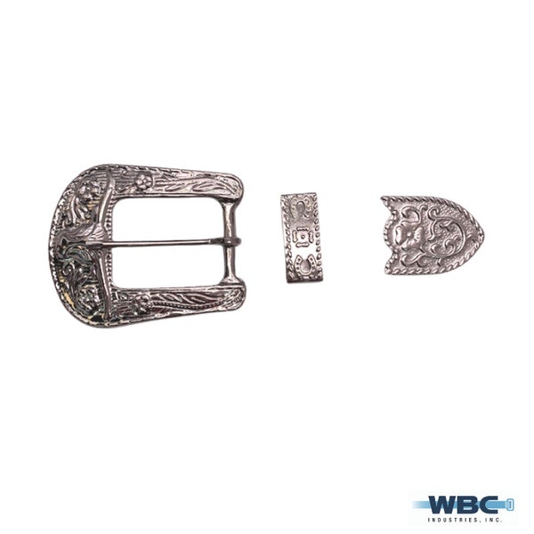 1" Wide Western  Fashion Steerhead Stamped Buckle Set