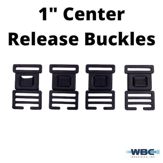 1" Black Plastic Center Release Buckle - Sold in 4 Pack Set