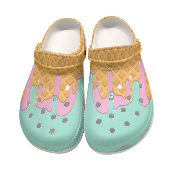 Funny Colorful Dripping Ice Cream Cone Pattern Crocs Pink Etsy