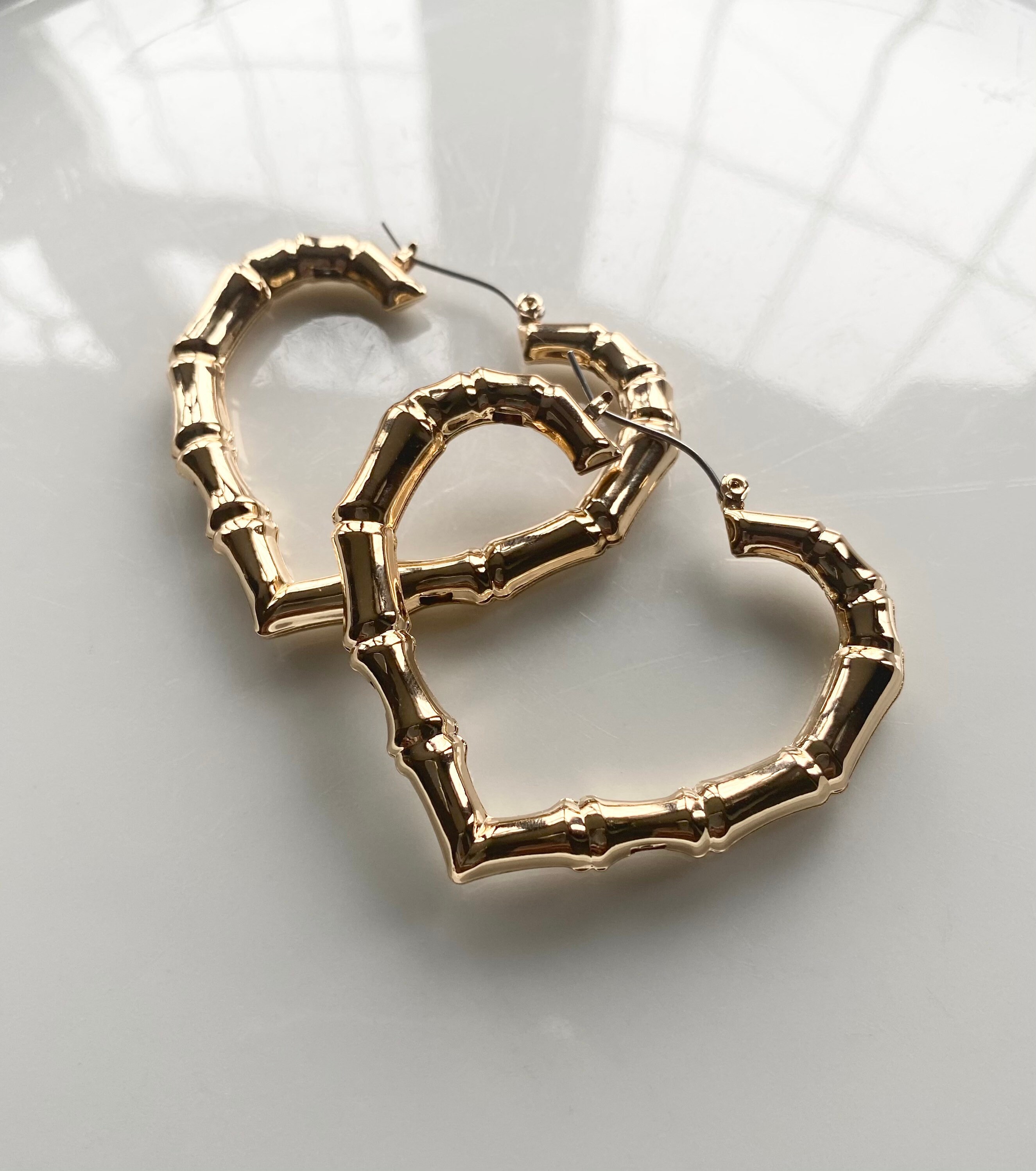 Gold Plated Small Larger Heart Bamboo Hoops 80s 90s Hoops Hip Hop For Her  Gift  eBay