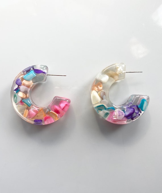 Floss Pastel Rainbow Chunky Resin Hoop Earrings Gifts for Her Etsy