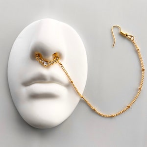 Statement Jewel And Chain Faux Septum Ring Earrings