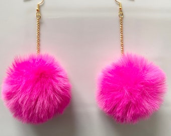 Muffy (Light) - Large Fluffy Pom Pom Earrings - Gifts For Her