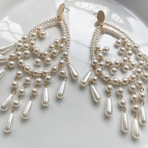 Georgia - Large Statement Pearl Earrings - Long Giant Dangle Pearl Earrings