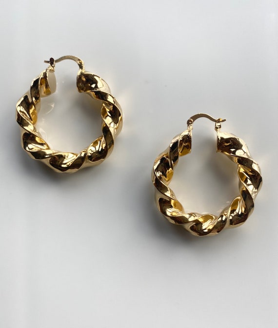 Buy Hilary premium Thick Twist 14ct 14k Gold Hoops Chunky Gold