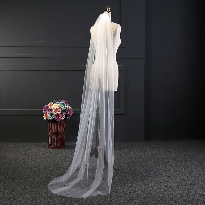 Plain 1 Tier Chapel Length Soft Tulle Veil With Raw Edge NEXT DAY SHIPPING Veil Soft Wedding Cathedral Veil White Cathedral Veil