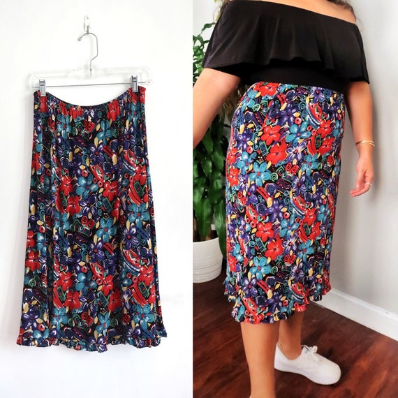 Vintage 90s Floral Midi Skirt | 90s Nostalgic Pri… - image 1