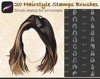 20 Hairstyle Stamps Brushes, hair brush stamp, procreate portrait brushes, Guide Brushes Set, Digital stamp Templates for iPad Procreate