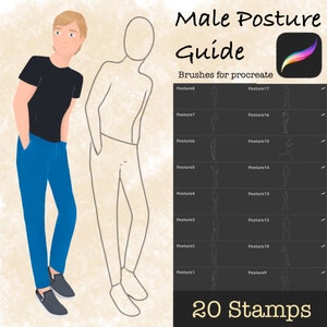 Procreate Male Stamp, Body Reference Portrait Guide Procreate Brushes, Drawing human pose Figures Stamps, Digital stamp Templates iPad pro
