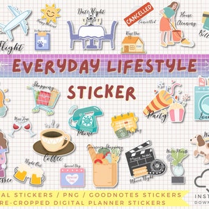 Everyday Lifestyle Digital Stickers, Goodnotes Stickers, Kawaii cute Hand Drawn Digital Planner Sticker, iPad Planner Stickers, PNG Stickers