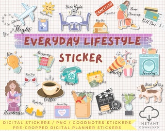 Everyday Lifestyle Digital Stickers, Goodnotes Stickers, Kawaii cute Hand Drawn Digital Planner Sticker, iPad Planner Stickers, PNG Stickers