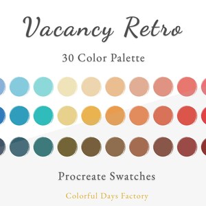 Vaga Amostras de cores retrô | Procriar paleta de cores | Download instantâneo, aplicativo Procreate para iPad
