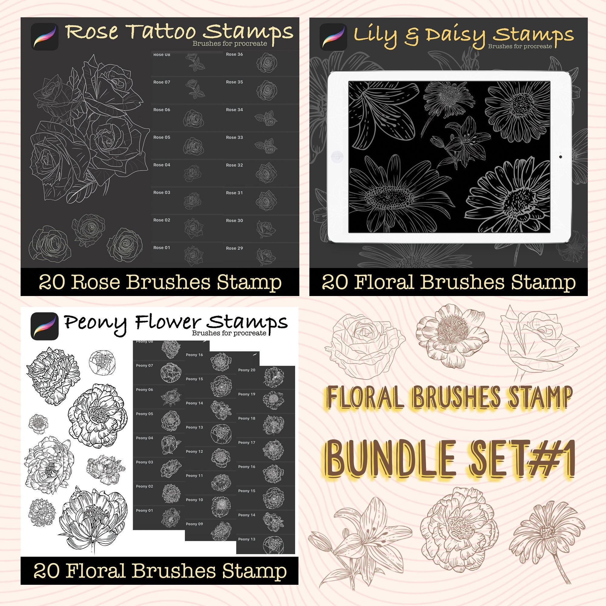 Drawing & Illustration Procreate Floral Tattoo Stamps *DIGITAL PRODUCT ...