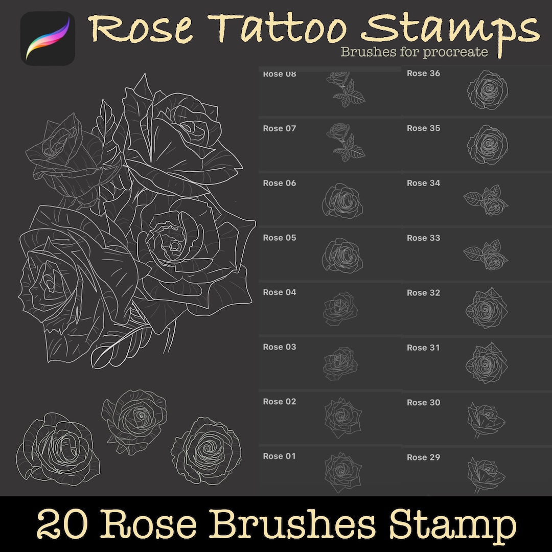 20 Realistic Roses Brush Stamps Collection Procreate Floral  