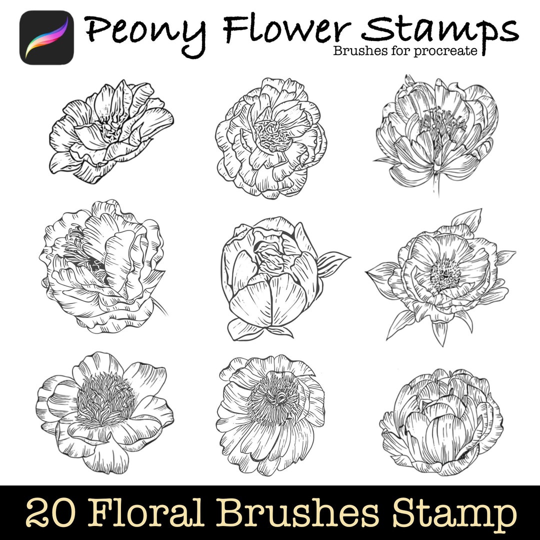 20 Peony Brush Stamps Collection, Procreate Floral / Flower Tattoo ...