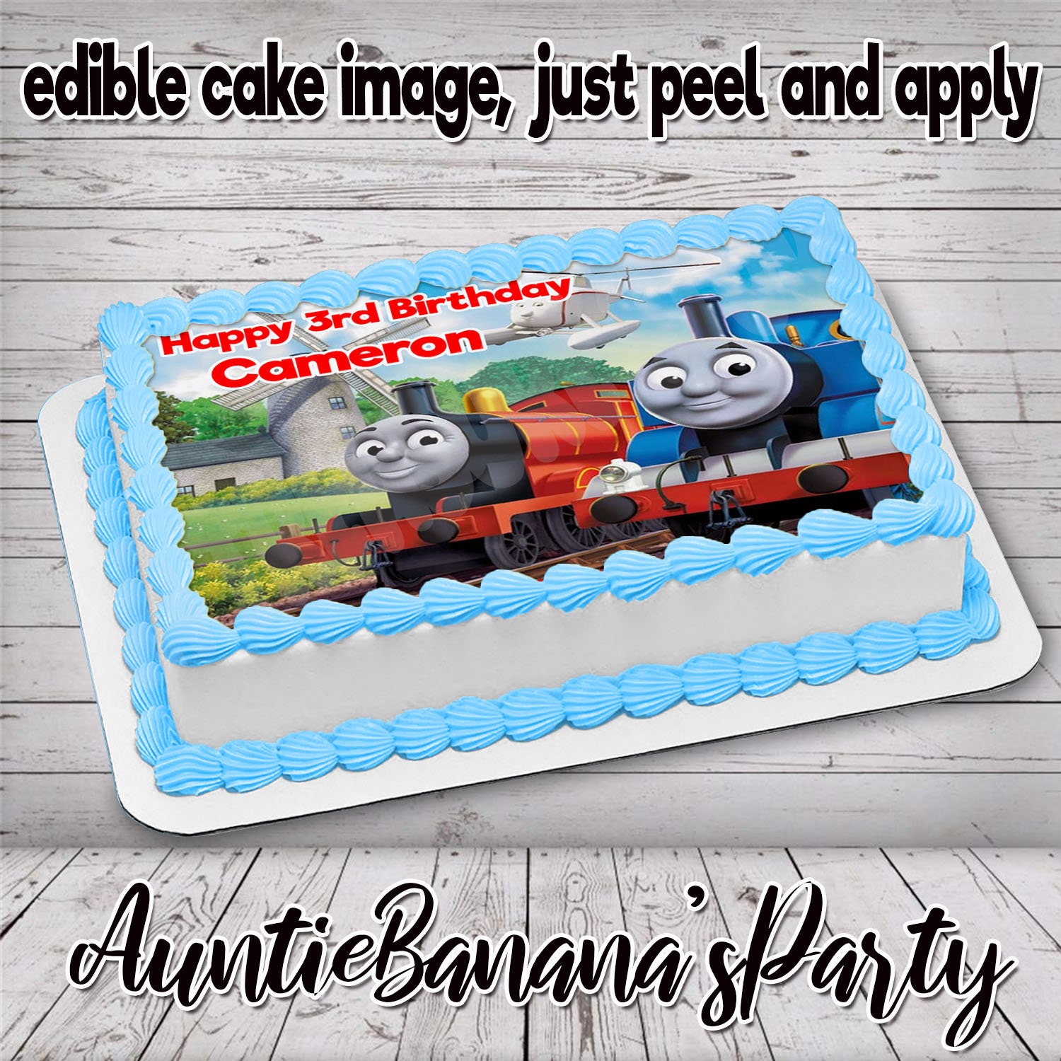 Thomas The Tank Engine Personalised Cake Topper Birthday Name Age Glitter Card 