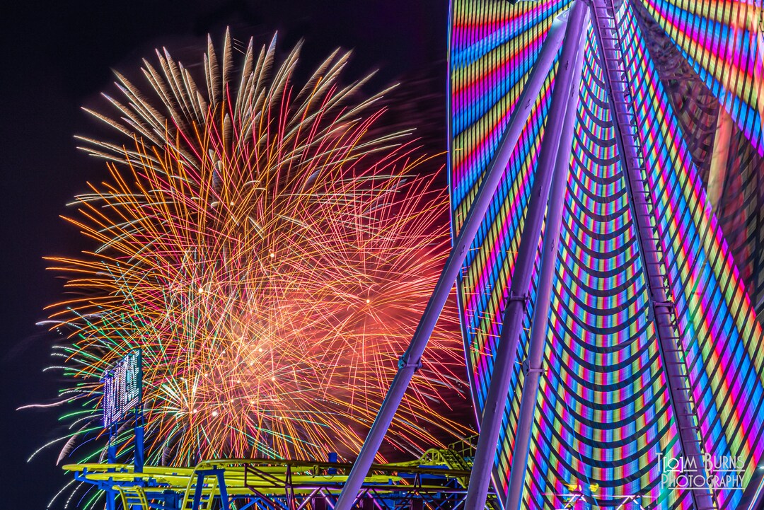 Photo Erie County Fair Fireworks at the Ferris Wheel at Night Etsy
