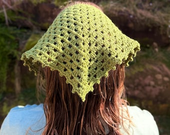Triangle Bandana, Cluster Stitch, Boho Head Scarf, Natural Fibre Headband, Festival Accessories