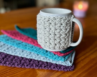 Handmade Cotton Mug Cozy, Teacher Gift, Coffee & Tea Lover, Stocking Stuffer