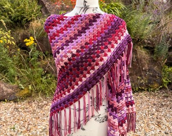 Oversized boho fringe cluster shawl