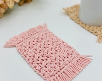 Cotton Mug Rug Coaster, Fringe Drink Coaster, Stocking Stuffer, Coffee and Tea Lover Gifts