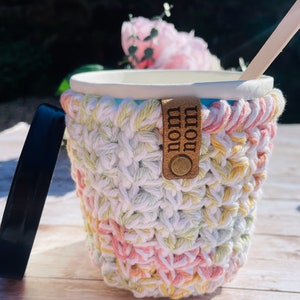 Cotton Ice Cream Pint Cozy: Reusable 500ml Tub Holder with Spoon Tuttie Fruitie