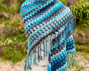 Oversized Boho Fringe Shawl, Triangle Cluster Scarf, Large Shawl