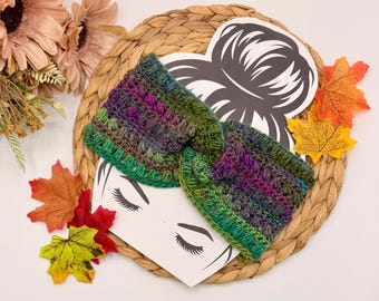 Boho Crochet Twist Ear Warmer, Handmade Vegan Acrylic Bobble Headband