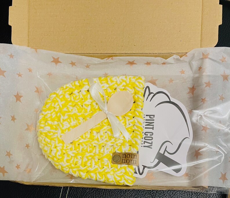 Cotton Ice Cream Pint Cozy: Reusable 500ml Tub Holder with Spoon image 8