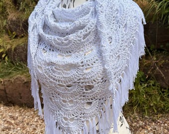 Sequin white fringe shawl