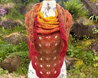 Scalloped Shawl, Autumn Wrap, Triangle Scarf