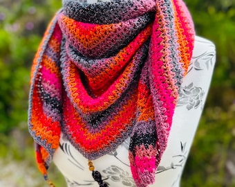 Triangle Crochet Scarf: Lightweight Glitter Tassel Shawl, Vegan Fibres