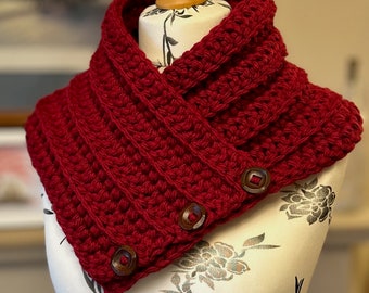 Chunky Knit Button Cowl: Vegan Neck Warmer