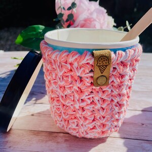 Cotton Ice Cream Pint Cozy: Reusable 500ml Tub Holder with Spoon Creamsicle Orange