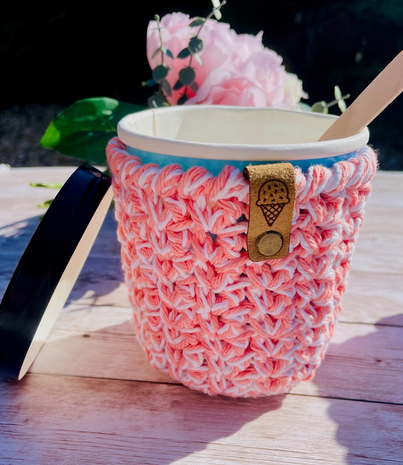 Cotton Ice Cream Pint Cozy: Reusable 500ml Tub Holder with Spoon Creamsicle Orange