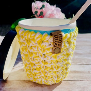 Cotton Ice Cream Pint Cozy: Reusable 500ml Tub Holder with Spoon Limoncello Yellow