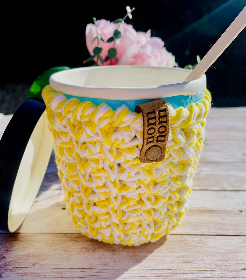 Cotton Ice Cream Pint Cozy: Reusable 500ml Tub Holder with Spoon Limoncello Yellow