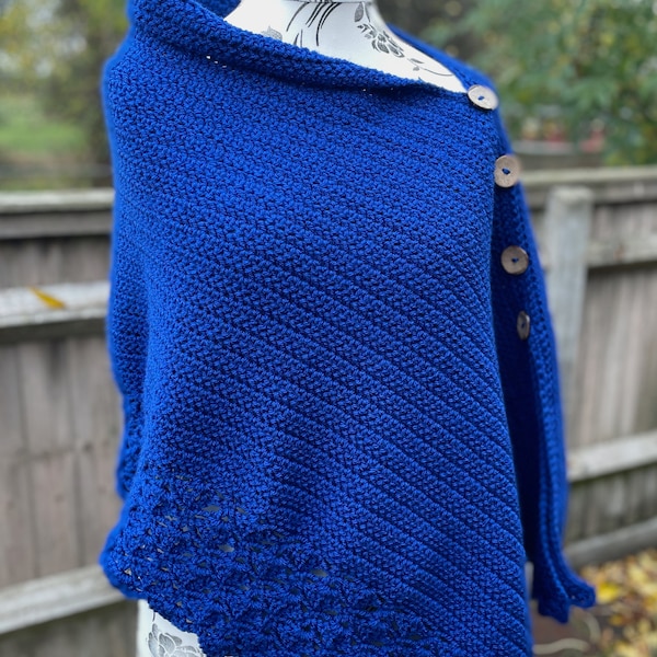 Crochet Uptown Poncho, Autumn Poncho, Pullover Poncho, Royal Blue Poncho