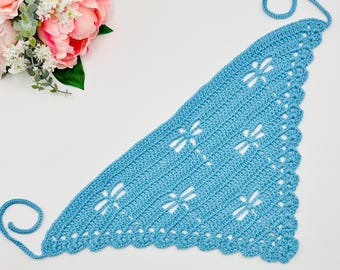 Dragonfly Bandana, Bamboo Cotton Triangle Head Scarf, Crochet Bandana, festival accessories