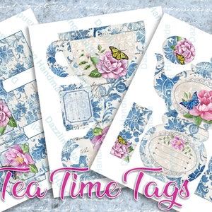 Etiquetas de hora do chá para impressão Envelope de chá Caixa de presente Envelope Coisas efêmeras Clipart Junk Journal Licença comercial Download digital Álbum de recortes vitoriano