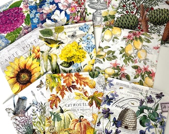 Craft Napkins Set of 10 Decoupage Napkins, Flower Napkins, Lemons,Pumpkin,Bird, Bees Bee hive, Sunflower, Multiple variety Craft Supplies n5