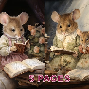 Mignon souris carte postale Junk Journal imprimable éphémères aquarelle Clipart PNG licence commerciale téléchargement numérique Clip Art Scrapbook D195