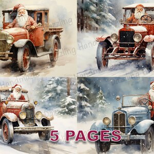 Cartão Postal de Natal Junk Journal Imprimível Ephemera Aquarela Clipart PNG Licença Comercial Download Instantâneo Scrapbook Winter Santa D060