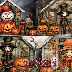 Halloween viktorianische Grusel Postkarte Junk Journal druckbare Vintage Ephemera Aquarell Clipart PNG kommerzielle Lizenz digitaler Download D536