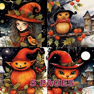 Halloween Victorian Spooky Postcard Junk Journal Printable Vintage Ephemera Watercolor Clipart PNG Commercial License Digital Download D561